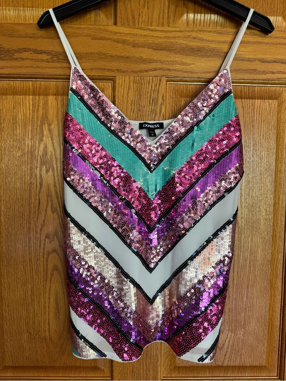 Express Sequin Chevron Stripe Cami Tank Top Size S Multi-Color Glam